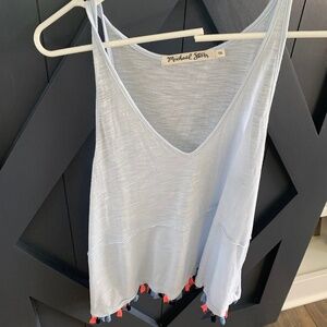 Michael Stars Light Blue Tank Top with Multi-color Tassel Detail